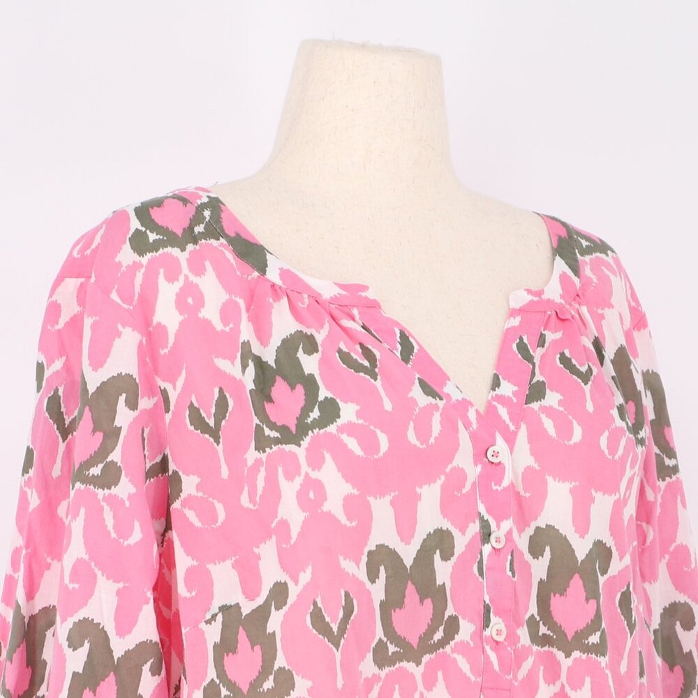 TALBOTS Ikat Medallion Split Neck Popover Shirt Aurora Pink Plus Size 2X - Picture 3 of 6